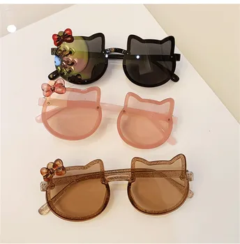 iboode, нови слънчеви очила с анимационни котка, детски слънчеви очила за момичета, козирка, плоско огледало, детски слънчеви очила с защита от uv, фирмен дизайн