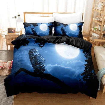Комплекти спално бельо 3DThe Owl Набор от пододеяльников за пуховых одеяла с калъфка, спално бельо Twin Full Queen King