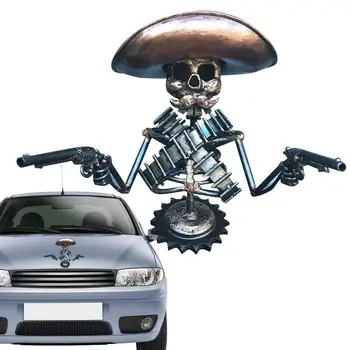 Украса за кола с черепа, украса за предния капак на колата, метален скелет, украса за предния капак на колата, статуята на скелета, каубой ръчно изработени, за врата на дома