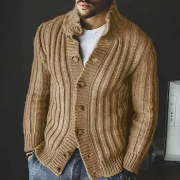 Случайни однобортный вязаный пуловер, пуловер с шал яка лацканом, пуловер с дълъг ръкав, палта, мъжки новост 2023, модно палто однотонное
