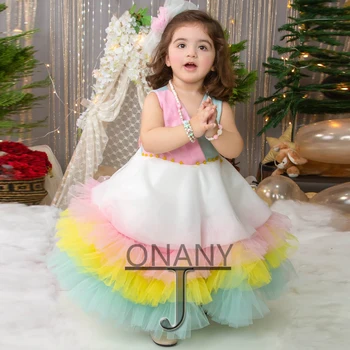 Стилна рокля JONANY за момичета в цветенце с V-образно деколте, много нива, доставка, детско празнично рокля за първо причастие, женствена рокля