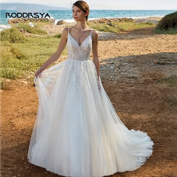 RODDRSYA, Vestidos De Новия, сватбената рокля 2023, очарователно сватбена рокля с V-образно деколте, бретельки-спагети, апликации, сватбената рокля на поръчка