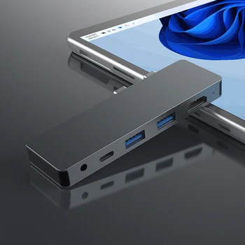 Расширительная зарядно устройство-hub USB3.0 с пренос на данни до 10 Gb/s, с Малка Зарядно устройство-hub 4K 60Hz, което е съвместимо с HDMI за Surface Pro X/9/8