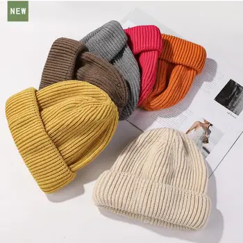 Дамски шапка, есен-зима, однотонная вязаная вълнена топла защита на ушите, лесна пара, корейската ветрозащитная хет-бини, мъжки нова