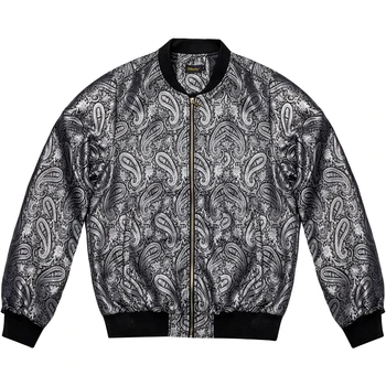 Черна сребриста жаккардовая дизайнерско яке с петна Пейсли за мъже, ветрозащитная есенно-зимни връхни дрехи, ежедневни дрехи с дълъг ръкав на едро