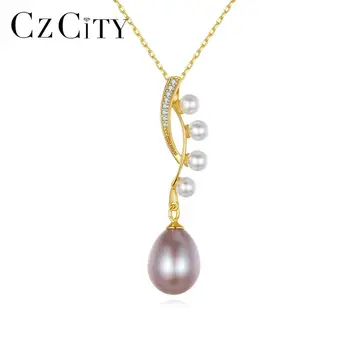 CZCITY Колие с окачване от сладководни перли, за жени, сватба, под формата на лозя, 100% 925 сребро, изискани бижута, сватбени FN-0287