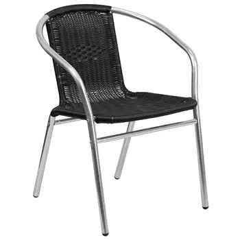 Търговска стол от алуминий и черен ратан за заведение на закрито и на открито