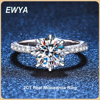 EWYA GRA Сертифициран 2-Каратный Муассанит Диамантен Пръстен за Жени S925 Сребро С Бял Позлатените Покритие Годежни Пръстени Годежен Пръстен