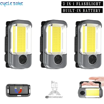 Led фенерче 2 в 1 с магнитна кука, работно лампа, аксесоари за къмпинг, риболов, вградена батерия, USB-акумулаторна фенерче