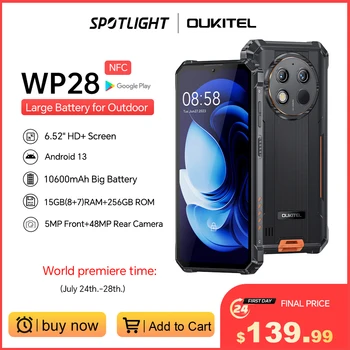 [Световна премиера] Oukitel WP28 Здрав 6,52 'HD + 10600 ма 8 + GB 256 GB Android13 48MP Камера