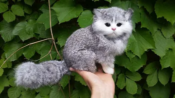 имитативната играчка-модел сива котка, полиетилен и кожа, 19x15 см, котка, украса за дома, подарък за коледа 0636