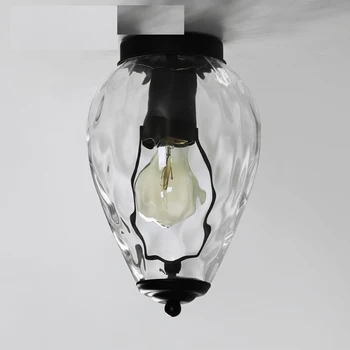 Американския креативен дизайн, тавана лампа с черен железен корпус, прозрачна лампа с уникална текстура, стъклена лампа E27 за декор спални, led осветление