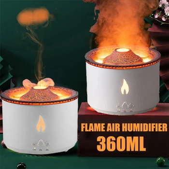 Вулканичен овлажнител на въздуха на 360 мл, ароматни конус с пламък, ултразвук етерично масло, USB преносим овлажнител за въздух във формата на медузи с дымовым пръстен