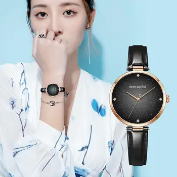 DOM Нови дамски часовници от Топ луксозен Моден дамски кварцов часовник дамски кожени водоустойчиви часовници за момичета Часовници със звездното небе G-1292