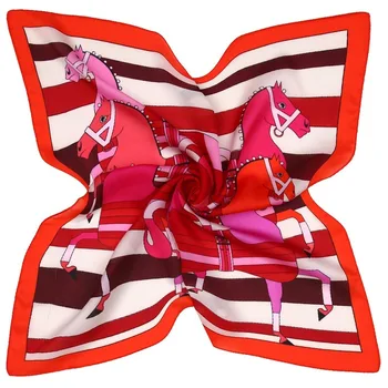 Дамски шалове 20 см контрастен цвят с изображение на кон, която симулира естествена коприна, сменящи кърпичка с малък ринг, модерен шал, елегантни аксесоари за подарък
