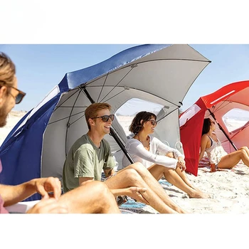 Голям плажен чадър-палатка 2,4 м, водоустойчив чадър за защита от слънцето, преносим чадър за къмпинг и риболов в открито с прозорец