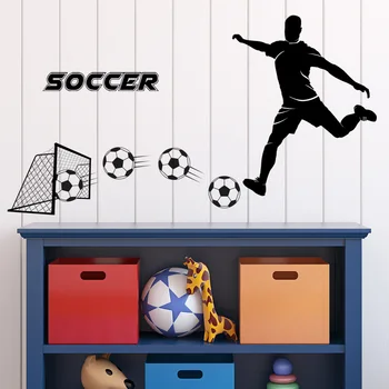 Фигура и футболен модел Стикер за стена, Играе футбол силует фоново декорация и озеленяване на стикер на стената