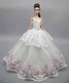 Модно бяло-лилава рокля на принцеса с цветен модел за Барби кукли, дрехи с открити рамене, облекло за сватбеното парти, 1/6 BJD, аксесоари за кукли, играчки