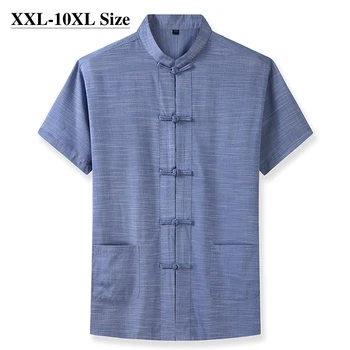 Плюс Размер 7XL 8XL 9XL 10XL Мъжка Риза с къс ръкав В Китайски Стил, Костюм Тан, Свободна Ежедневни Традиционната Униформа на Кунг-Фу, Мъжки