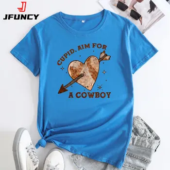 JFUNCY 2022, модни дамски тениска, лятна тениска с къс ръкав, дамски ежедневни свободни памучни потници, дамски тениски с графичен дизайн, ризи