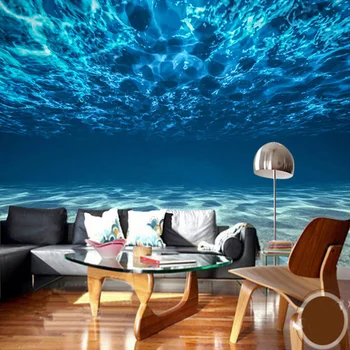 Потребителски 3D фотообои, начало декор, синьо морското дъно, пейзаж с морска вода, стенни живопис, хол, спалня, фон, стенни картини, плат