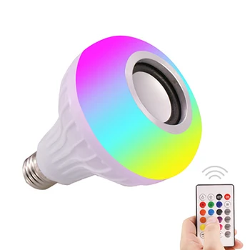 Led лампа 220v 12 W, безжичен Bluetooth-съвместими високоговорители, дистанционно управление, на звука, с регулируема яркост, умна RGB E27, цветна крушка