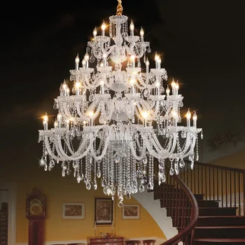 Просторен хол вили Кристални полилеи в Луксозна атмосфера и Европейски стил на Висока стълба за Осветление с Трапезария и Спалня лампа