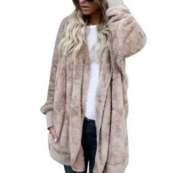 80% е Лидер в продажбите!!! Зимно дамско палто-жилетка, по-големи размери, однотонное палто с качулка от изкуствена кожа, дълъг ръкав, есенно-зимно топло палто