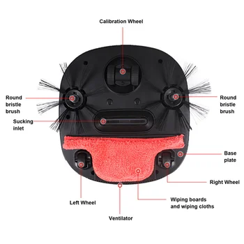 Робот-прахосмукачка Подметальный прахосмукачка Моп прахосмукачка 3 в 1 влажна, суха прахосмукачка за дома (черен штепсельная вилица ЕС)