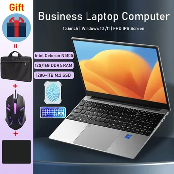 N5105 Лаптоп 15.6-Инчов Лаптоп с 16 GB памет, Windows 10-Евтин Компютър Преносим КОМПЮТЪР Лаптопи с подсветка на Пръстови отпечатъци Безплатна доставка