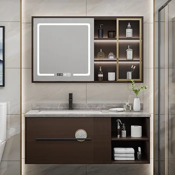 Подгонянная нова каменна плоча китайски стил интегрирана безпроблемно мивка шкаф за баня, тоалетна чиния, мивка от масивна дървесина ръчно пране