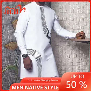 Новият, модерен стил, африканска мъжка риза с дълъг ръкав и кръгло деколте, комплект панталон, потник с бродерия дашики, брючный костюм, мъжки традиционна африканска