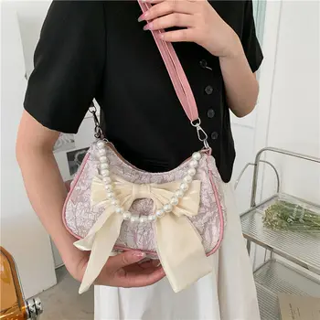 Популярната нишевая чанта с лък, дамски лятна новост 2022, модни перлена чанта за подмишниците, универсална чанта през рамо