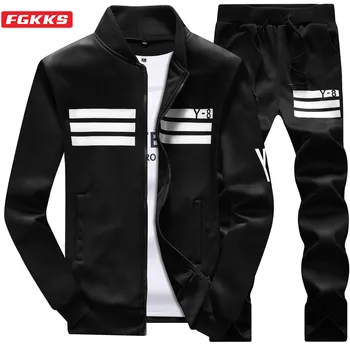 FGKKS Есента нов мъжки комплект спортни облекла, мъжка бейзболна яке, палто, спортен костюм, улични модни диви всекидневни комплекти, мъжки марка дрехи