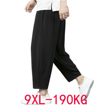 Летни есенни панталони мъжки 5XL 6XL 7XL 8XL 9XL 190 кг, талия 170 см, по-големи размери, памук, ленени широки панталони големи размери, мъжки 5 цвята 56