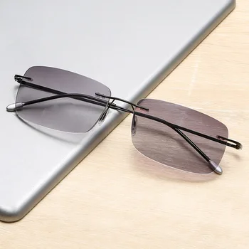 Мъжки слънчеви Очила За четене, антисиневые Очила 2023, без рамки Слънчеви Очила с Двойно Предназначение, Пресбиопические Очила + 1,0 - + 4,0 Бифокални Очила