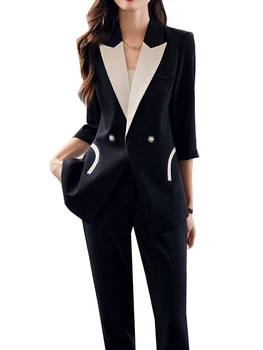 Офис женски блейзър и брючный костюм, женска бяла, черна куртка, панталони, бизнес работно облекло, официален комплект от 2 теми
