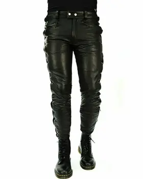 Мъжки кожени панталони-тръбички дантела / Кожени панталони / лукс и стил 005