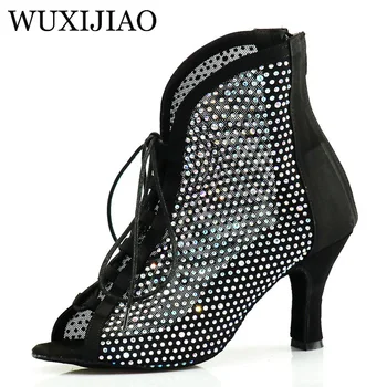 WUXIJIAO/ дамски маркови обувки за партита 2022, пикантни женски обувки на висок ток с кристали, дамски обувки за латино танци, токчета за латино танци 2022, бална зала