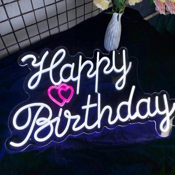 Честит рожден ден, неон 55x35 см, декоративен светлинен знак за парти в чест на рождения ден, фоново украса с регулируема яркост, детски подарък с ключ