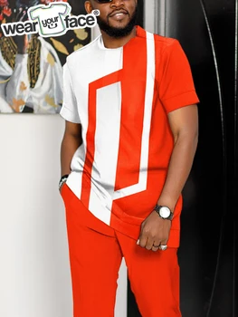 Геометричен модел Цвят Спортни костюми, Ризи, панталони с принтом Ежедневни спортни комплекти за джогинг градинска мъжки дрехи