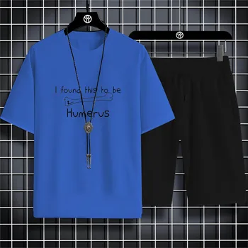 Летен Комплект мъжка тениска с кръгло деколте и къс ръкав за спорт на открито с 2d Писмото принтом, Свободна, Удобна и Дишаща