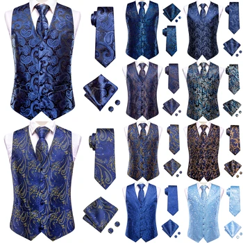 Acqua Небето-синьо кралско синьо коприна мъжка жилетка с равен брой гласове, комплект без ръкави, елек, вратовръзка, шалче, копчета за ръкавели, сватбен бизнес оверсайз