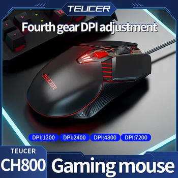 Детска мишката Teucer CH-800 USB, 6 бутона, макропрограммирование, 4 цвята, led светлини, 3 м, ергономична жичен за компютър