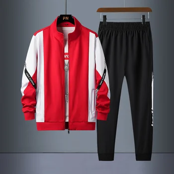 Нов спортен костюм, мъжки жилетка, пуловер, hoody, спортни панталони, комплект от две части, спортно облекло, модерен есенен спортен костюм, спортен оверсайз 7XL