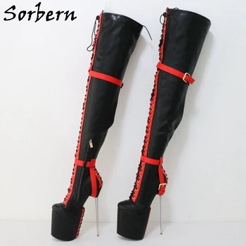 Sorbern/дамски обувки травестит на висок ток 22 см, до средата на бедрото, метални обувки на дебел ток и платформа, индивидуална кацане по крака