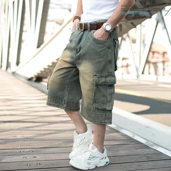 Mcikkny, мъжки ежедневни къси дънки-карго в стил хип-хоп, с много джобове, свободни дънкови шорти за скейтборд за мъже, големи размери 30-46