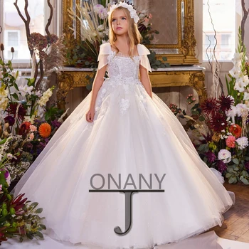 JONANY/просто рокля с цветя модел за момичета, апликации, трапециевидная форма, директна доставка, детско празнично рокля за първо причастие, женствена рокля