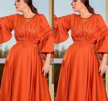 Ново записване, оранжево вечерни рокли с дълъг ръкав, 2021, халат за баня, вечерни рокли за бала в Дубай, женски Vestidos Longue
