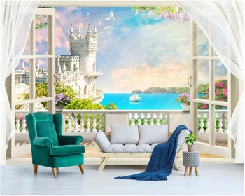 beibehang Dream модни триизмерни тапети 3D европейското прозорец балкон морска стенопис ТЕЛЕВИЗИЯ фон тапети начало декор